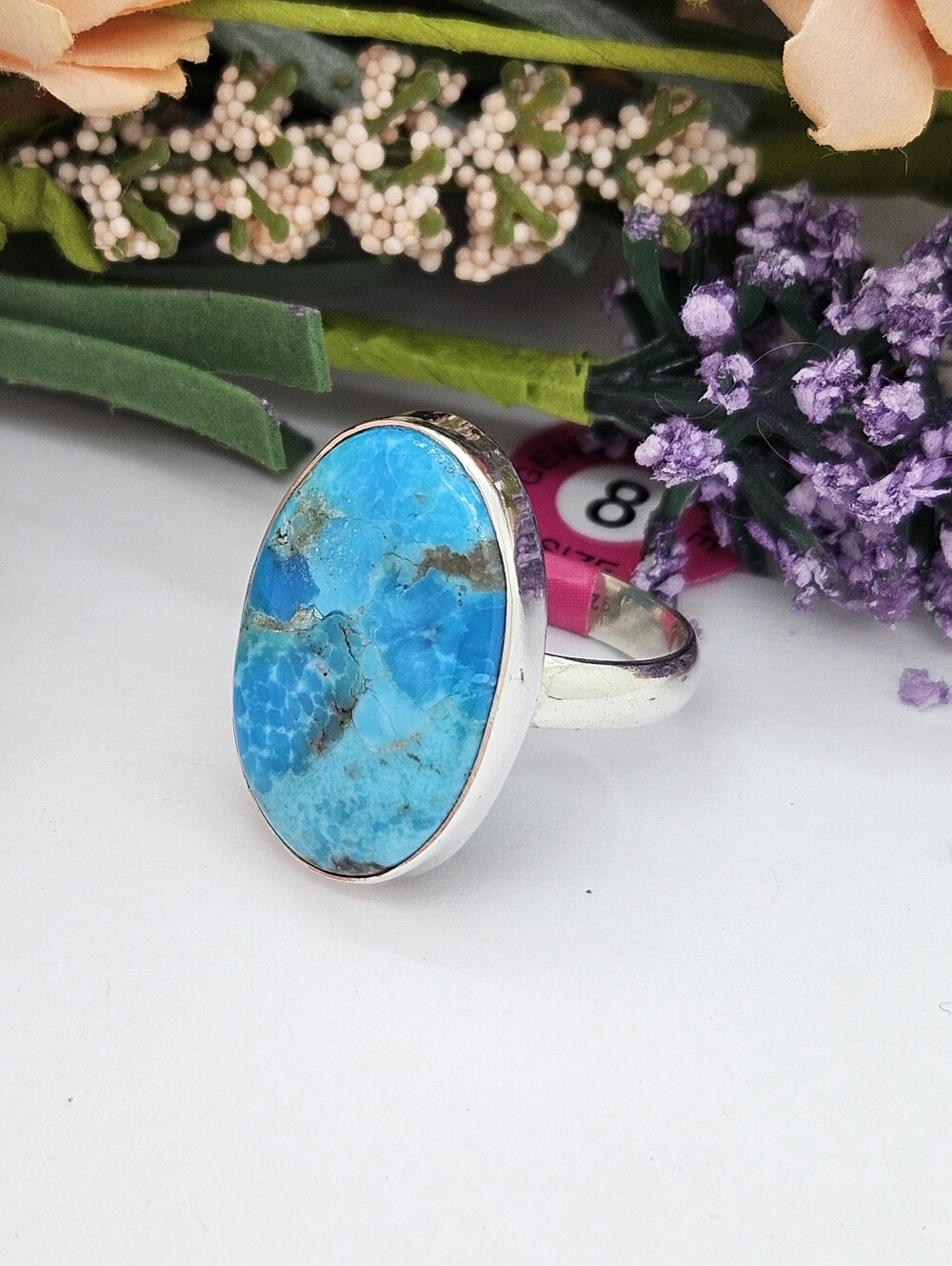 Kingman Turquoise Oval Sterling Silver Ring Sz 8